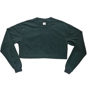 TNA Green Ryer Cotton Cropped Long Sleeve Top Size M